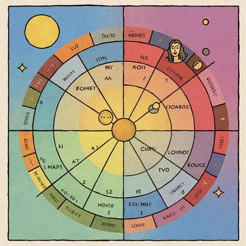 A detailed natal chart with planetary positions and astrological houses.